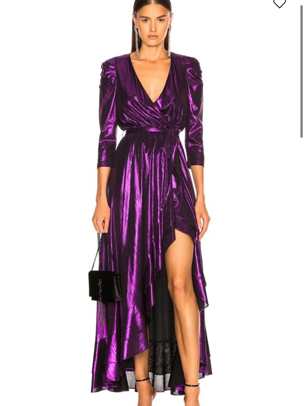 Retrofete Metallic Purple Wrap High-Low Maxi Dress